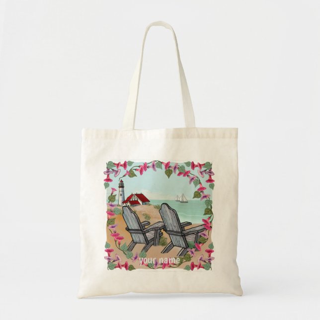 Floral Noon lighthouse Tote Bag (Front)