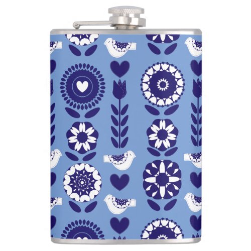 Floral Nordic Scandinavian Folk Art Pattern Flask