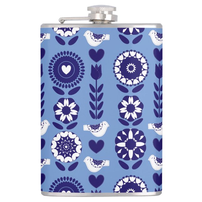 Floral Nordic Scandinavian Folk Art Pattern Flask (Front)