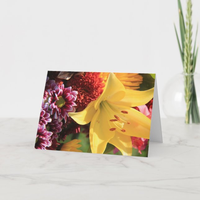 Floral Note Cards, Yellow Amaryllis, Rust, Pink Card (Front)
