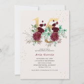 Floral Number 15 Burgundy Red and Gold Quinceanera Invitation (Front)