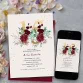 Floral Number 15 Royal Blue and Gold Quinceanera Invitation