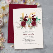 Floral Number 15 Burgundy Red and Gold Quinceanera Invitation