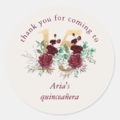 Floral Number 15 Ivory Red and Gold Quinceanera Classic Round Sticker (Front)