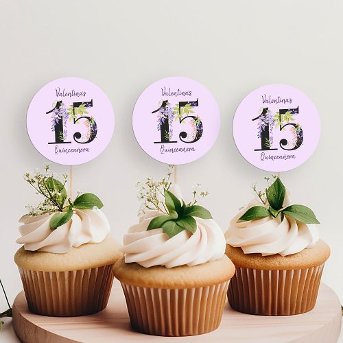 Floral Number 15 Purple Wisteria Quinceanera Classic Round Sticker