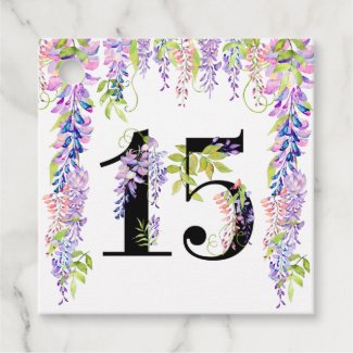 Floral Number 15 Purple Wisteria Quinceanera Favor Tags