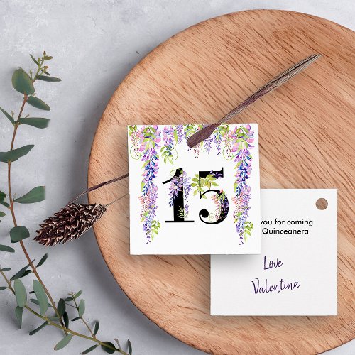 Floral Number 15 Purple Wisteria Quinceanera Favor Tags