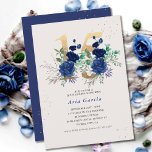 Floral Number 15 Royal Blue and Gold Quinceanera Invitation<br><div class="desc">Elegant floral Quinceanera invitation ivory champagne,  royal blue navy and gold. The design features a gold number 15 decorated with royal blue,  navy blue and ivory roses,  greenery,  eucalyptus leaves and gold splatters. Please browse my store for alternative styles and matching accessories.</div>