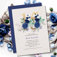 Floral Number 15 Royal Blue and Gold Quinceanera