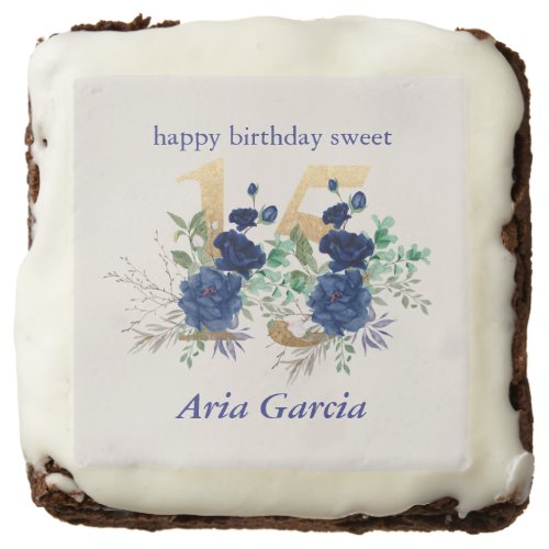 Floral Number 15 Royal Blue Roses 15th Birthday Brownie