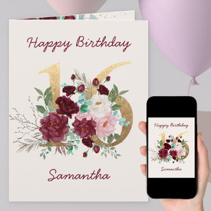 Floral Number 16 Personalized 16th Birthday Card