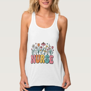 Floral Nurse Bubble Letter Vintage Style Shirt Des