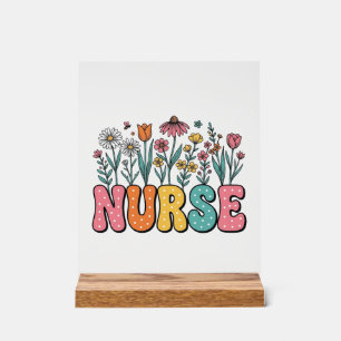 Floral Nurse Bubble Letter Vintage Style Shirt Des Acrylic Sign