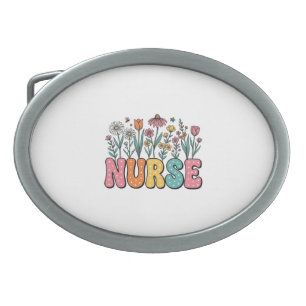 Floral Nurse Bubble Letter Vintage Style Shirt Des Belt Buckle
