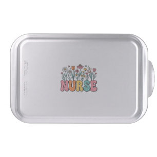 Floral Nurse Bubble Letter Vintage Style Shirt Des Cake Pan