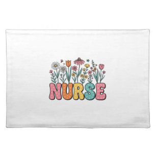 Floral Nurse Bubble Letter Vintage Style Shirt Des Cloth Placemat