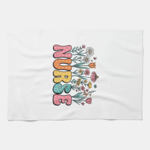 Floral Nurse Bubble Letter Vintage Style Shirt Des Kitchen Towel