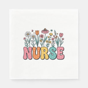 Floral Nurse Bubble Letter Vintage Style Shirt Des Napkins