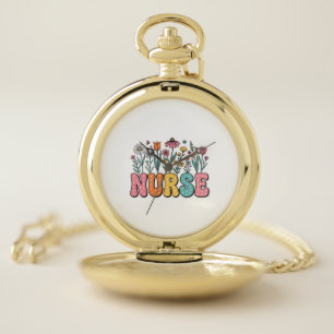 Floral Nurse Bubble Letter Vintage Style Shirt Des Pocket Watch