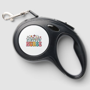 Floral Nurse Bubble Letter Vintage Style Shirt Des Retractable Pet Leash