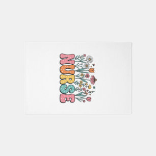 Floral Nurse Bubble Letter Vintage Style Shirt Des Rug