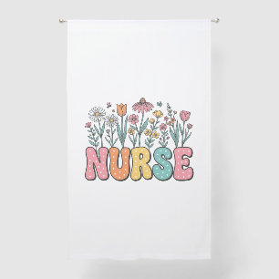Floral Nurse Bubble Letter Vintage Style Shirt Des Sheer Curtains