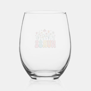 Floral Nurse Bubble Letter Vintage Style Shirt Des Stemless Wine Glass