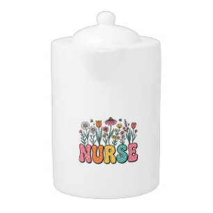 Floral Nurse Bubble Letter Vintage Style Shirt Des Teapot