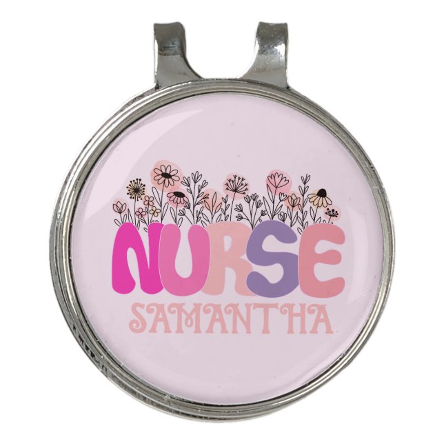 Floral Nurse Golf Hat Clip (Front)