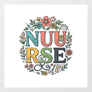 Floral Nurse Shirt Design Vintage Medical Art_1 Window Cling