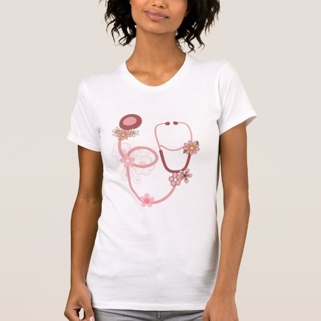 Floral  Nurse stethoscope  T-Shirt (Front)