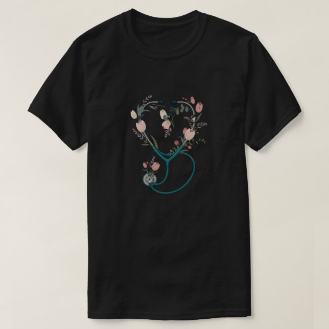 Floral Nurse Stethoscope T-Shirt – Soft Pastel (Design Front)