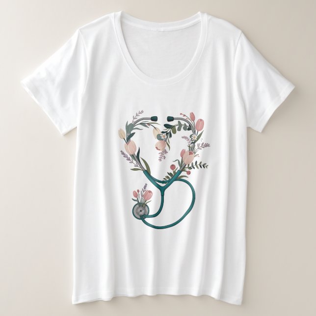 Floral Nurse Stethoscope T-Shirt – Soft Pastel  (Design Front)