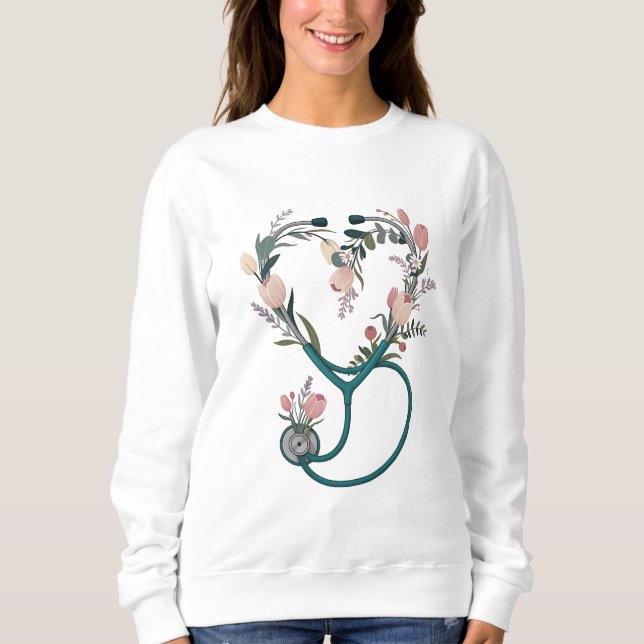 Floral Nurse Stethoscope T-Shirt – Soft Pastel  Sweatshirt (Front)