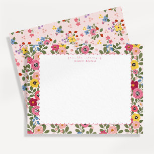 Floral Nursery Hand Drawn Scallop Border Note Card