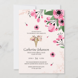 Floral Nursing Graduation Invitation RN BSN Nurs