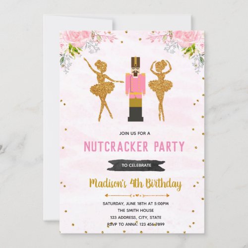 Floral nutcracker birthday invitation