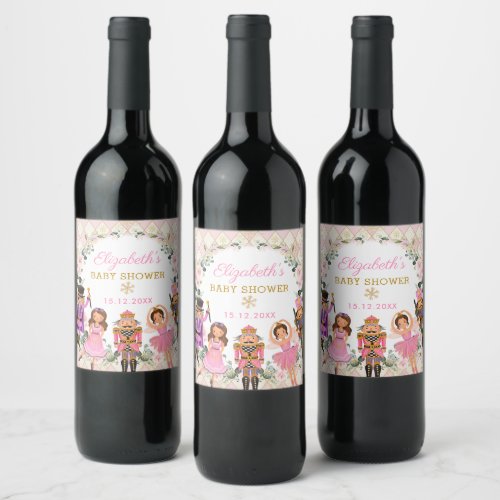 Floral Nutcracker Winter Holiday Baby Girl Shower Wine Label