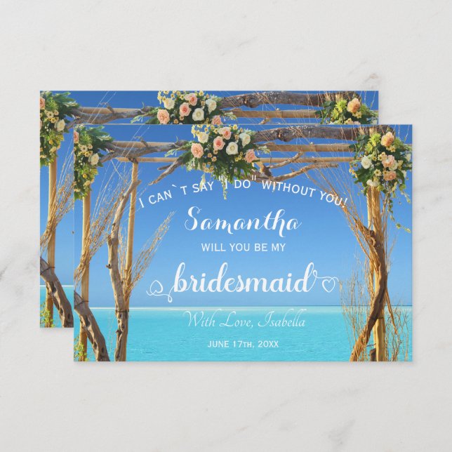 Floral Ocean Summer Beach Wedding Arch Bridesmaid Invitation (Front/Back)