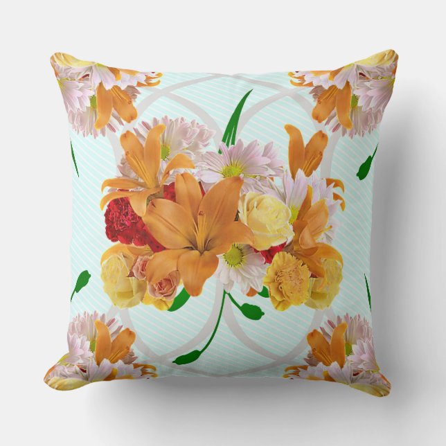 Floral Offset Art Print Throw Pillow (Front)