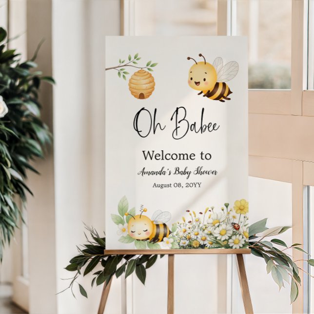 Floral Oh Babee Honey Bee Baby Shower Welcome Poster (Creator Uploaded)