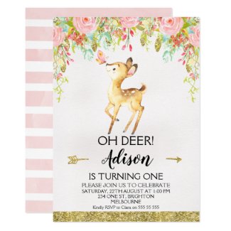 Floral Oh Deer Any Age Birthday Party Invitation