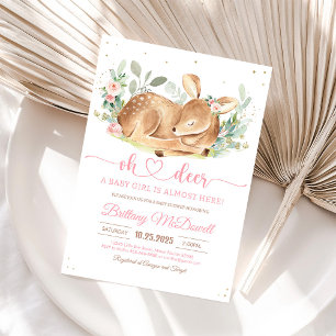 Floral Oh Deer Girl Baby Shower Invitation