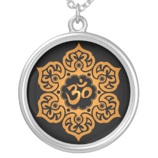 Floral Ohm Design (yellow & black) Silver Plated Necklace