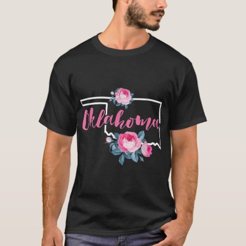 Floral Oklahoma Vintage Rose Pink Flower US Map Ho T_Shirt