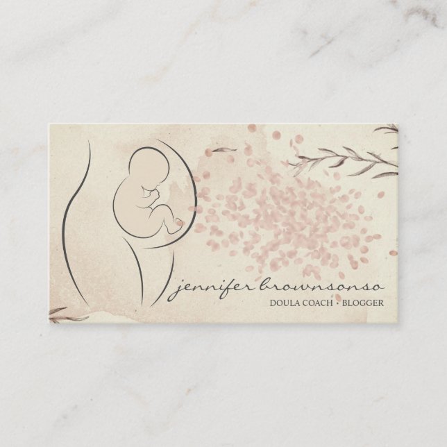 Floral Old Doula Birth Coach Pregnant Business Card (Front)