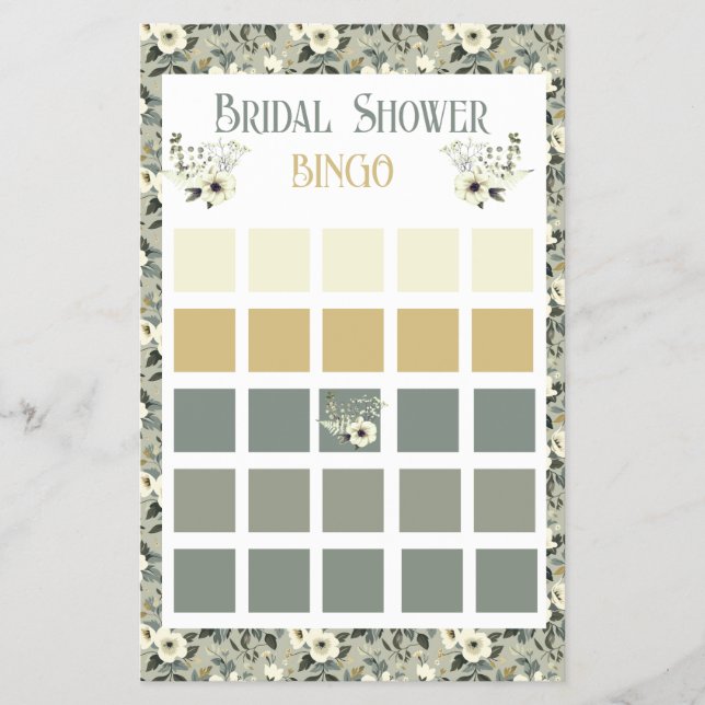 Floral Olive Blossoms Bridal Shower Bingo Flyer (Front)