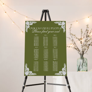 Floral Olive Green Lace Wedding Seating Charts Foam Board