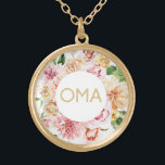 Floral Oma Gift Gold Plated Necklace<br><div class="desc">Pretty floral Oma gift features pretty watercolor flowers and Oma in glittery gold text. A special gift for Oma.</div>