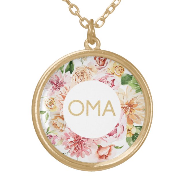 Floral Oma Gift Gold Plated Necklace (Front)